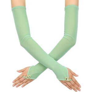 Women's Sage Green Long Fabric Finger Loop Gloves Bridal Wedding Party Costume